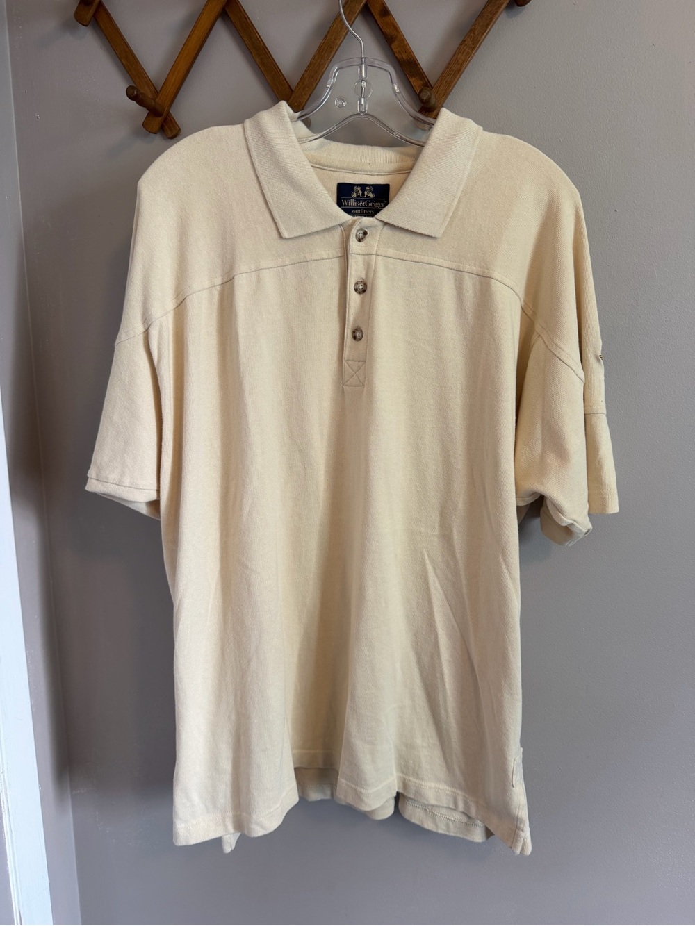 Willis & Geiger Vintage Embroidered Safari Polo Shirt Pale Yellow M